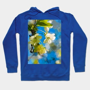 White Cherry Flowers, Blue Sky Hoodie